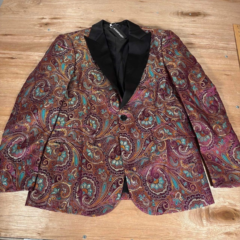 COOFANDY Mens Floral Paisley Party Dress Suit Blazer Jacket Multicolor Small NWT